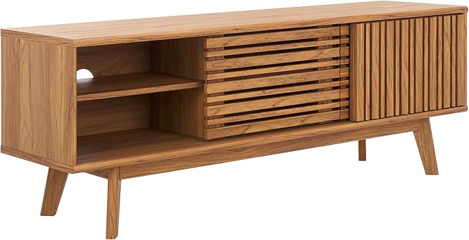 SAFAVIEH ESMA TV Stand for up to 65" Flatscreen – Oak Brown, Sliding Doors