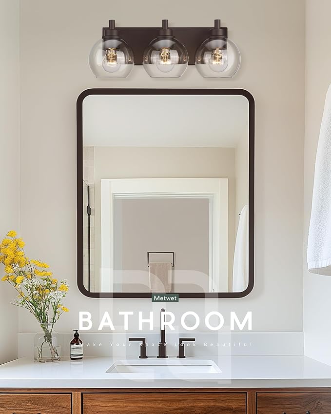 METWET Bathroom Light Fixtures Over Mirror, 3-Light Oil Rubbed Bronze Vanity