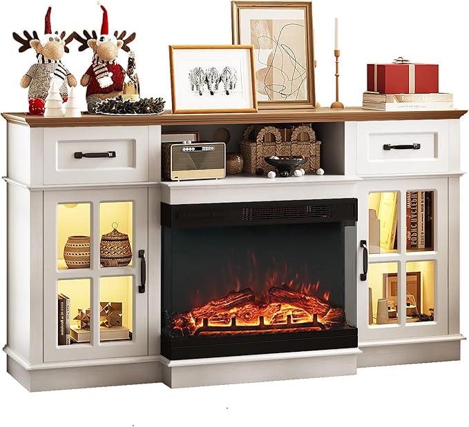 Bonnlo Fireplace TV Stand for up to 65-Inch TVs, Modern Electric Fireplace TV