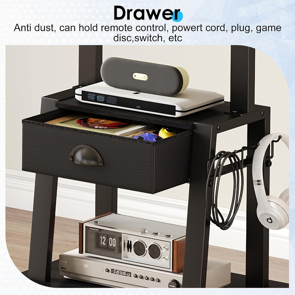 Mobile TV Stand with Drawer for 23-60 Inch TVs,Tilt Rolling TV Cart on Wheels with 2 Shelves Adjustable Height Portable TV Stand for Bedroom/Living Room Holds up to 50 lbs Max VESA 400x400mm