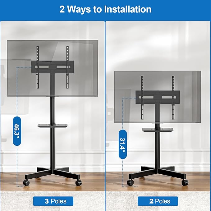 HOLMAXD Mobile TV Stand for 23-65 Inch LCD LED Flat/Curved Panel Screen TVs