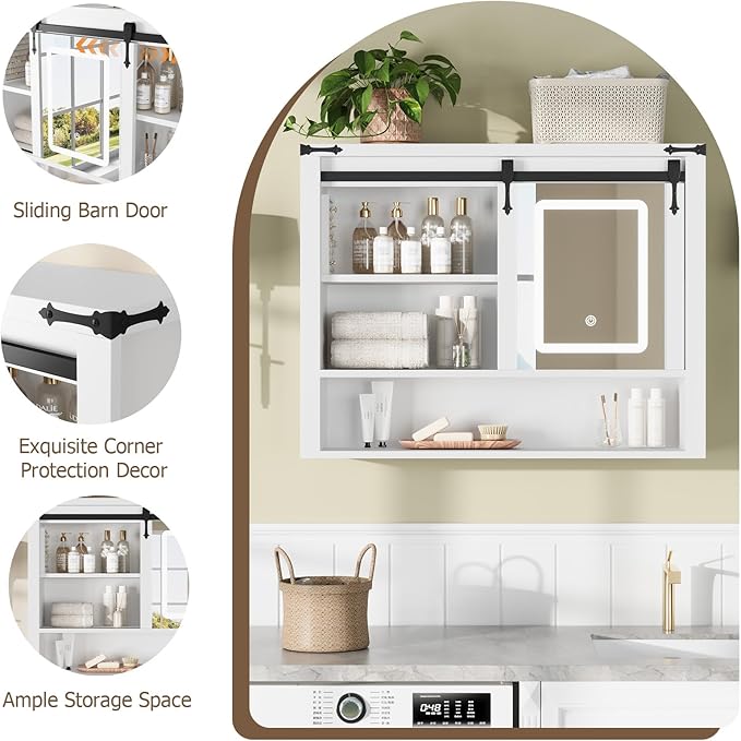QUW 31" Farmhouse Bathroom Wall Cabinet, Bathroom Medicine Cabinets