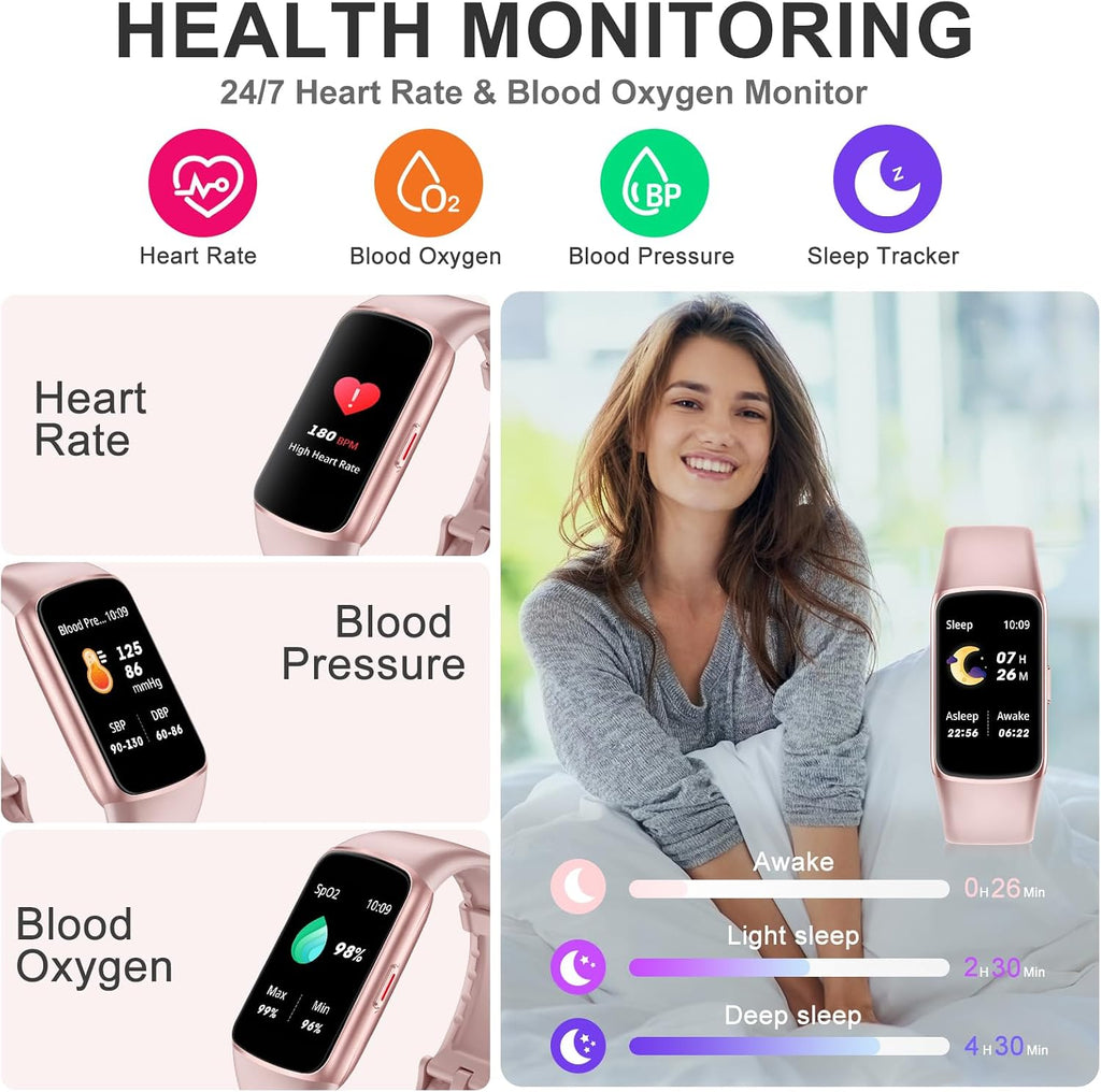 fitness tracker with 24/7 heart rate blood oxygen, close-up detail