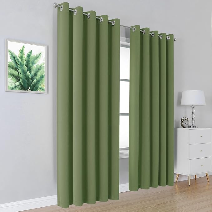 DUALIFE Grommet Curtains Sage Green 90 Inch Length 2 Panels Set Light Blocking