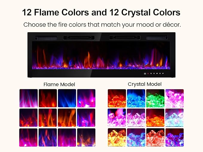 RealSmart Electric Fireplace Heater Inserts 60" Wall Mounted Electric Fireplace