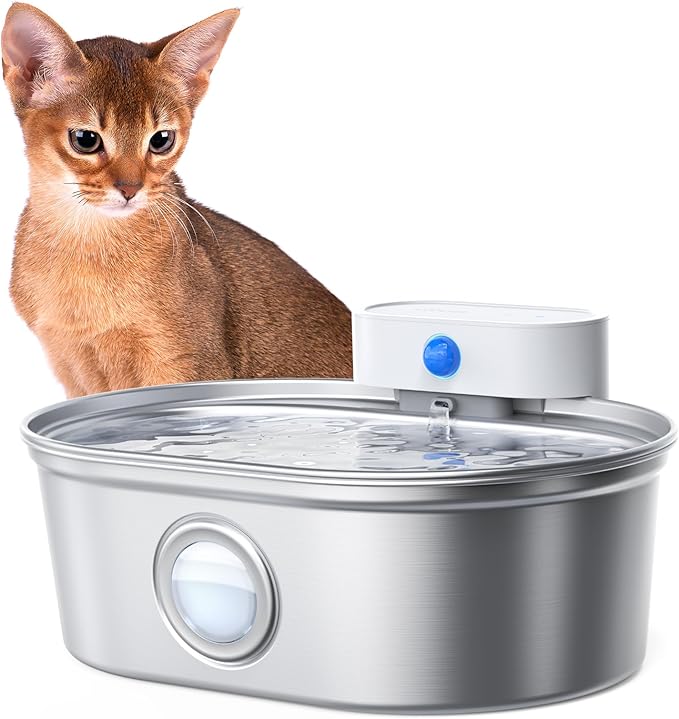 uahpet Wireless Cat Water Fountain Stainless Steel Pro, External Pump Battery