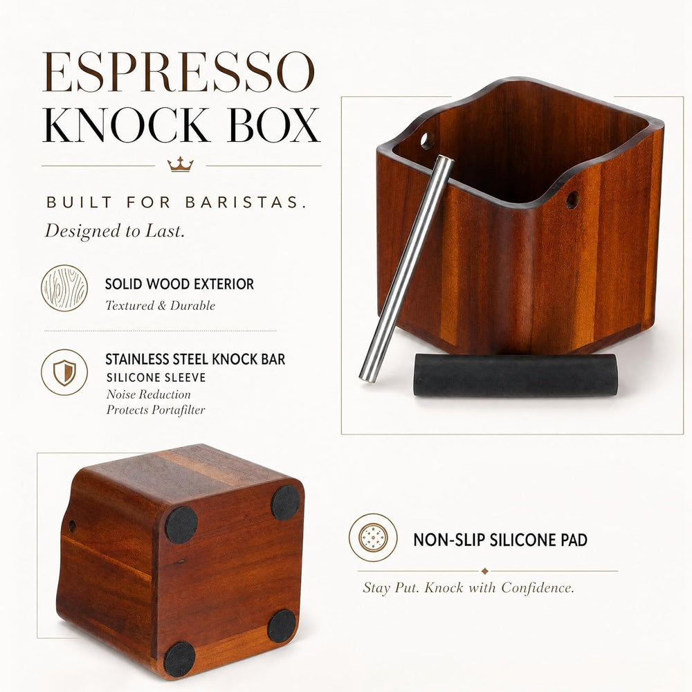 Hushee 5 Inch Espresso Knock Box, Acacia Wood Coffee Puck Knockbox with Remov...