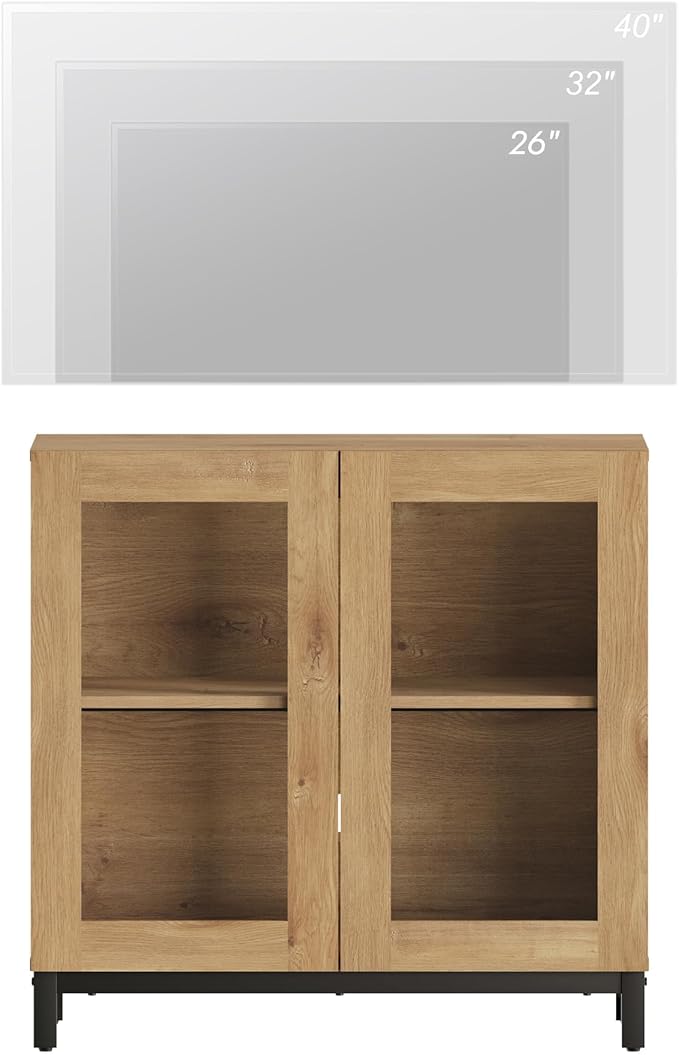 WAMPAT Modern TV Stand with Glass Doors