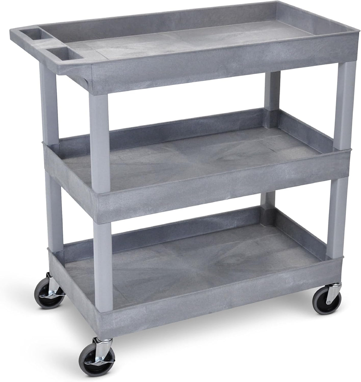 Tubstr 3-Tier Rolling Utility Cart with Wheels | Supports 300 lbs. Total | Heavy-Duty Capacity for Garage Storage, Office Spaces, & Kitchen Use | Durable Tool Cart with Locking Wheels (Gray, 32 x 18)