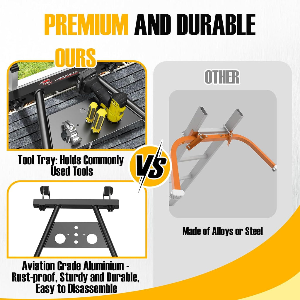 extension ladder stabilizer, extended ladder standoff with tool showing dimensions