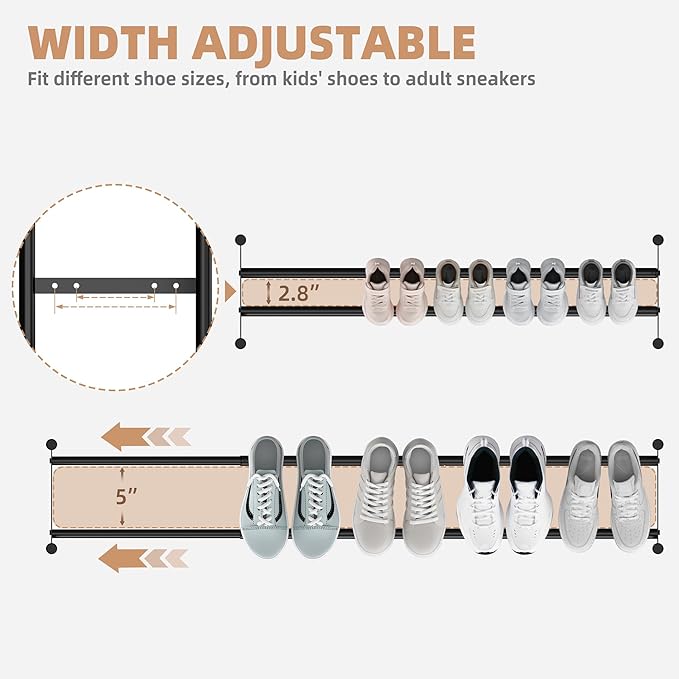 STORAGE MANIAC Long Expandable Shoe Rack, 24 Pairs Metal Wide Stackable Shoe