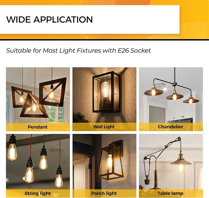 Hizashi Vintage LED Edison Bulb Dimmable, 6W Equivalent 60W, E26 Base Light (18 Pack)