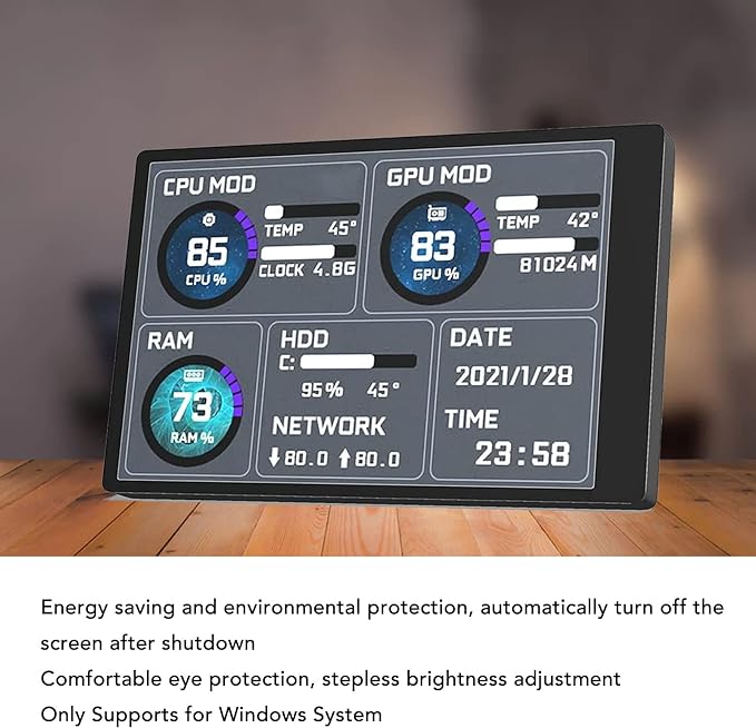 3.5in Computer Temp Monitor, PC Sensor Panel Display, PC CPU HDD Data Monitor