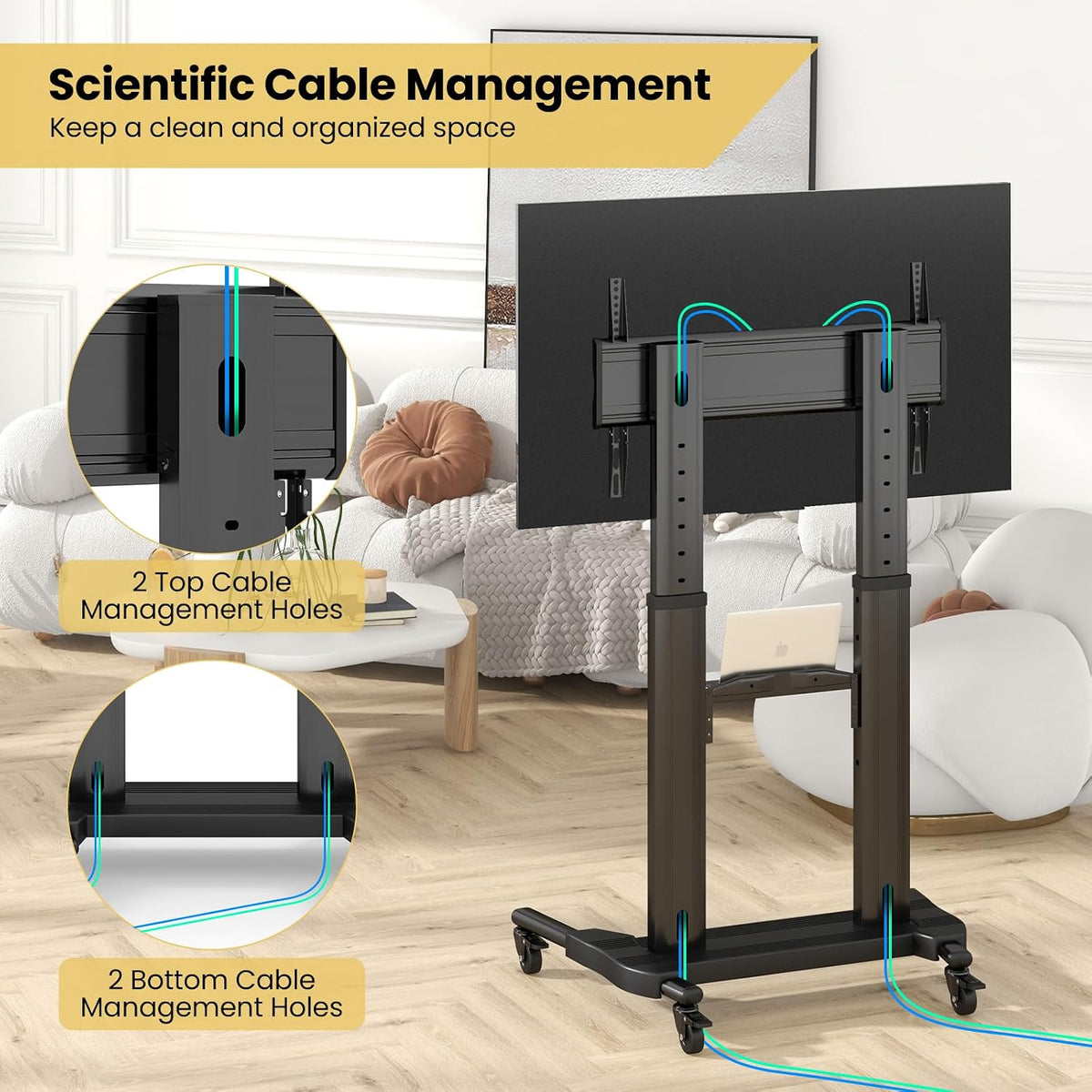 Goplus Rolling TV Stand for 32"-85" Flat Curved LED/LCD/OLED TVs up to 132 LBS, Height Adjustable TV Cart w/Locking Wheels, Shelf Cable Management Holes, Mobile Floor TV Trolley Max VESA 400 x 700 mm