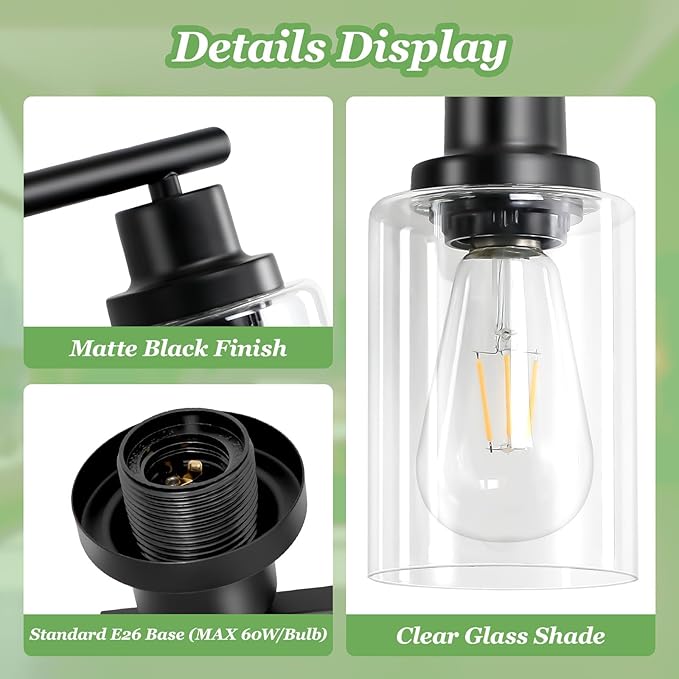 Guliaofo 8-Light Black Vanity Lights, Modern Bathroom Light Fixtures