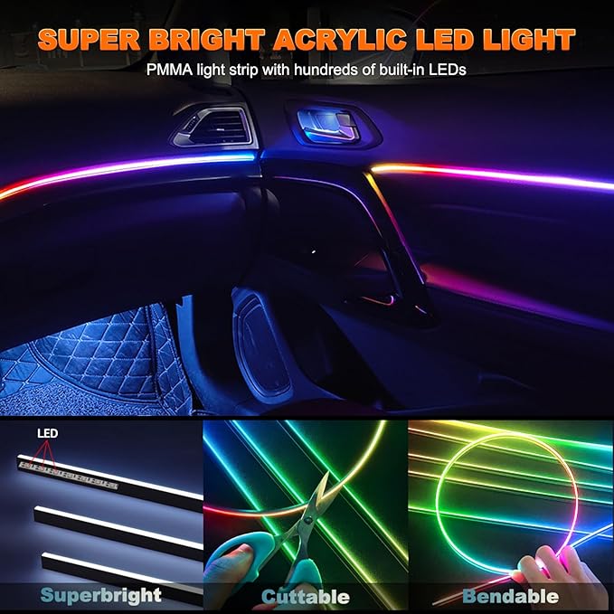 Jushope Interior Car LED Strip Lights, Acrylic LED Lights