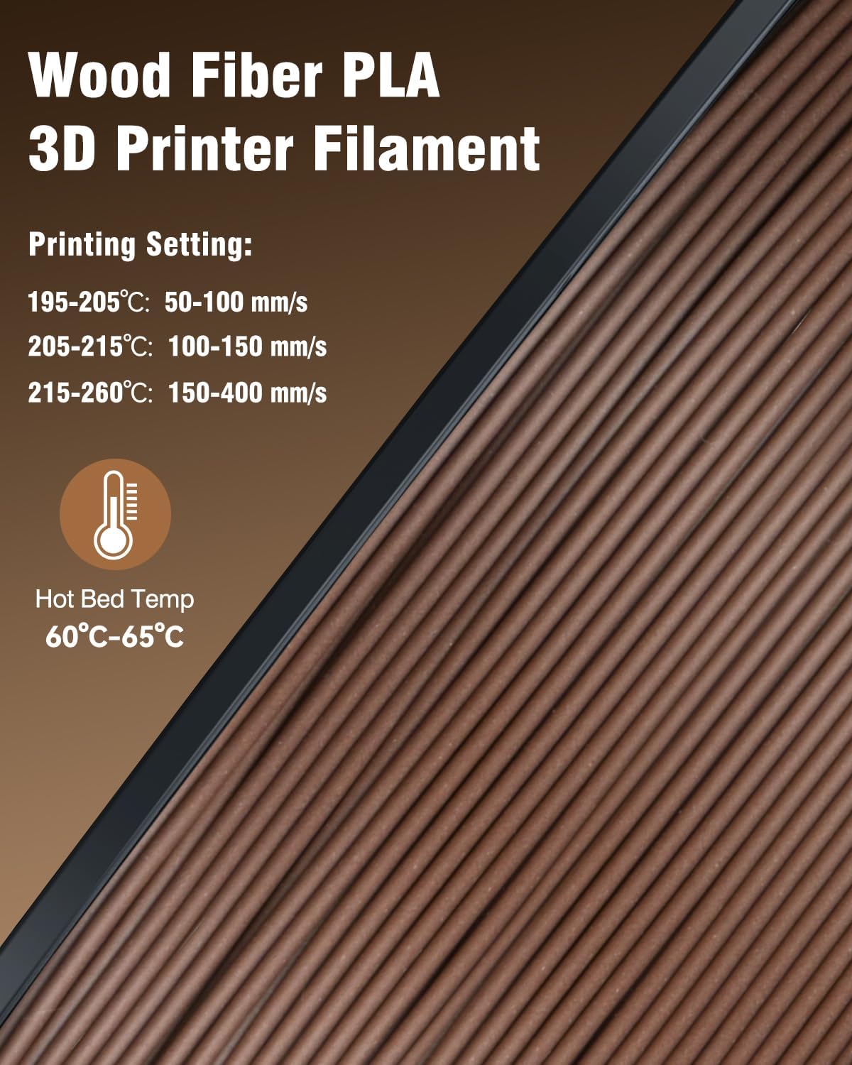 sunlu real wood fiber pla filament, 4kg in, front angle view