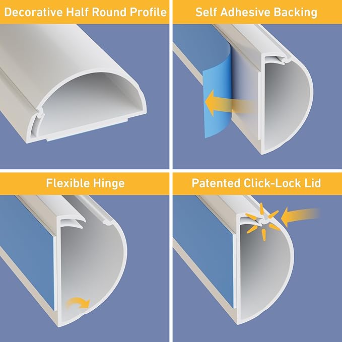 D-Line Half Round Cord Hider, Patented Cable Cover, Hide TV Wall Mount Wires