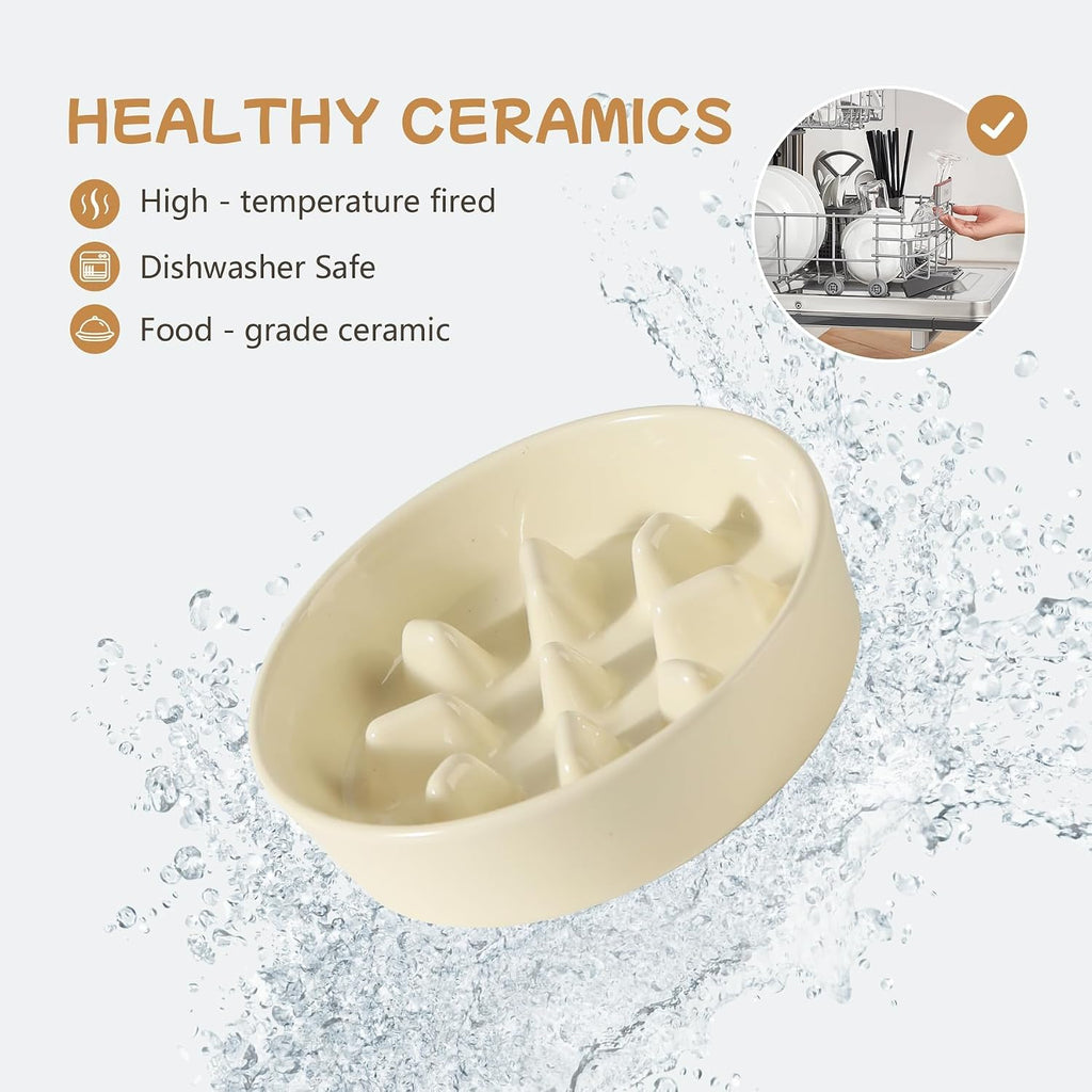 ceramic 0.9 cup raised slow feeder dog bowl, view 9