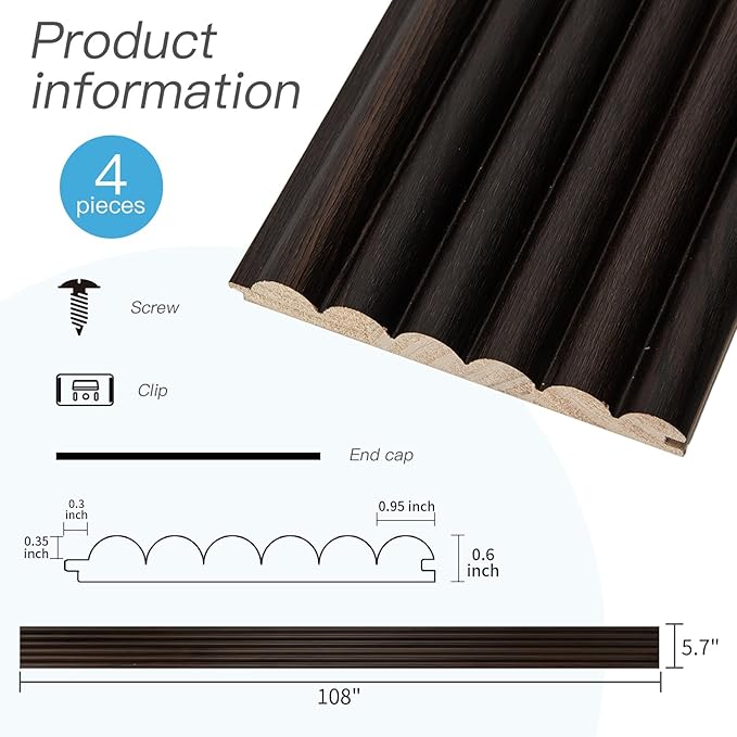 Art3d Fluted Wood Panel for Wall and Ceiling, Beaded Accent molding for Home
