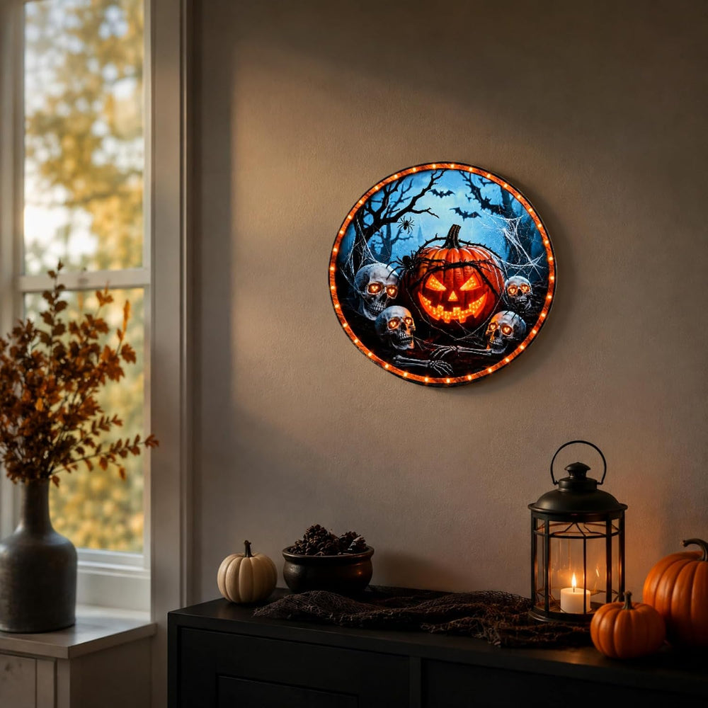Lighted Halloween Decorations Battery Operated, Halloween Pumpkin Skull Decor...