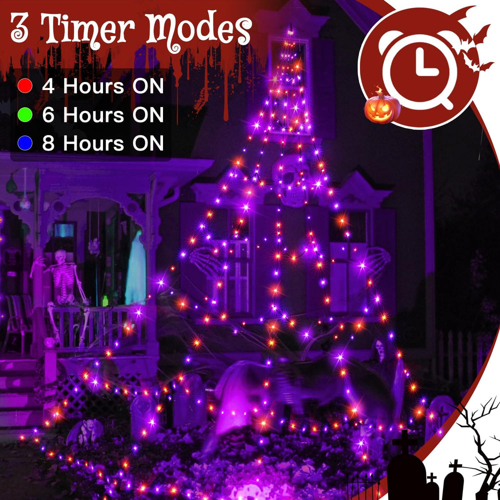 Ollny Halloween Lights Outdoor 454 LED Spider Web Lights Orange & Purple