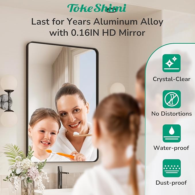 TokeShimi Black Bathroom Mirror, 40x30 Large Bathroom Mirror Rectangle