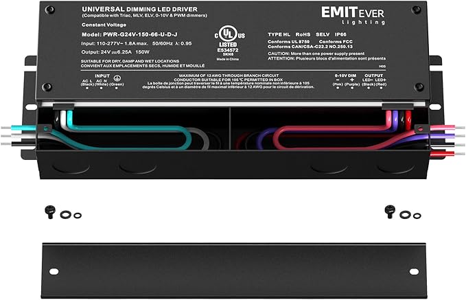 EMITEVER Dimmable Led Driver, 150W AC 110V-277V to DC 24V Transformer, 5-in-1