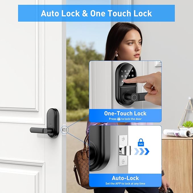Smart keypad Door Lock with Handle，Fingerprint Keyless Entry Digital Lock with