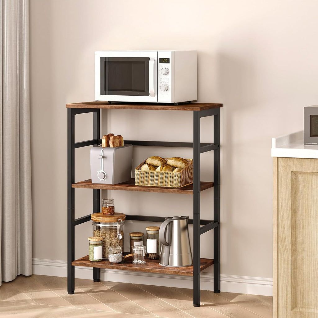 HOOBRO 3 Tier Bookshelf, 23.6" L Industrial Bookcase, Record Storage Rack with Side Fence, Storage Shelf with Metal Frame, Rustic Open Display Shelf for Living Room, Bedroom, Rustic Brown BF86CJ01G1