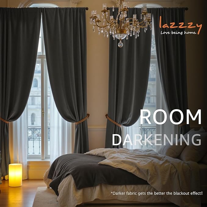 Lazzzy Velvet Blackout Curtains Thermal Insulated Room Window Drapes Super Soft