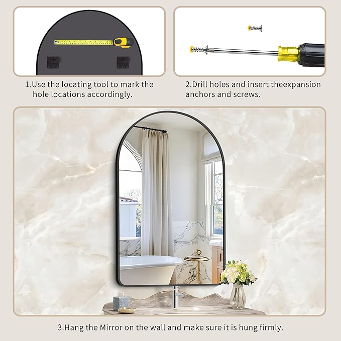 GLASHOM Arched Bathroom Mirror, Wall Mounted Mirror, Living Room, Vertically
