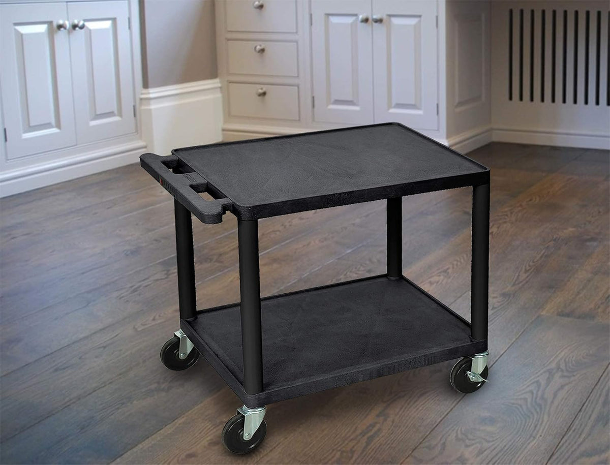 luxor 26" h black 2 shelf a/v multipurpose showing dimensions