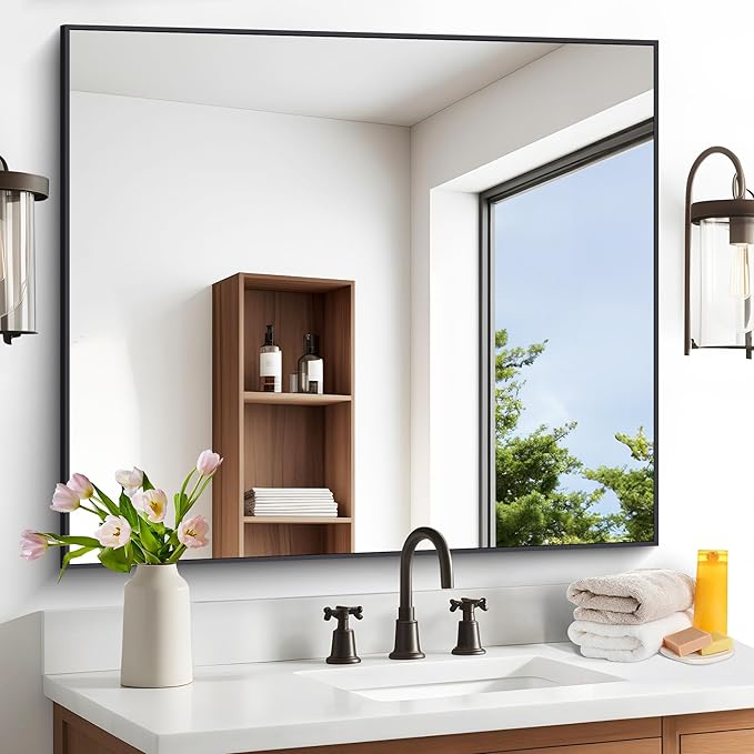Black Bathroom Mirror for Wall, 36x40 Inch Rectangle Mirrors