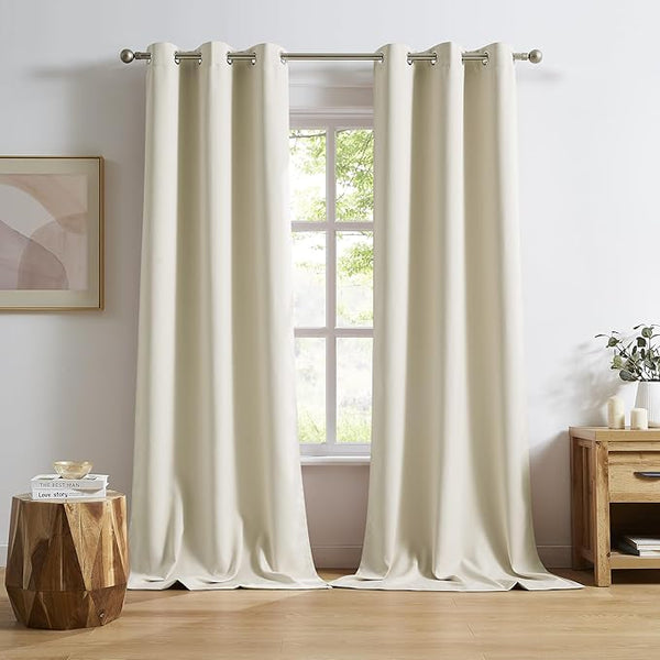 DUALIFE 96 Inch Length Cream Beige Curtains Blackout Window Drapes