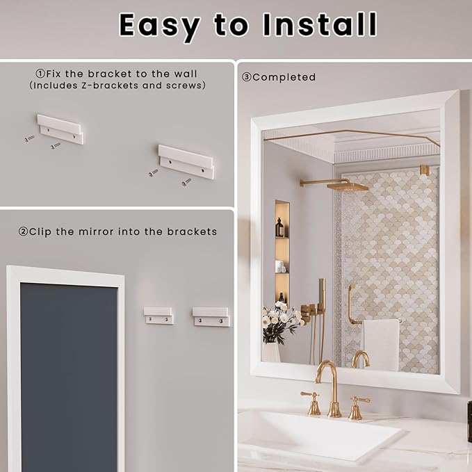 Amorho Bathroom Mirror, 30x36 Inch White Framed Bathroom Mirrors