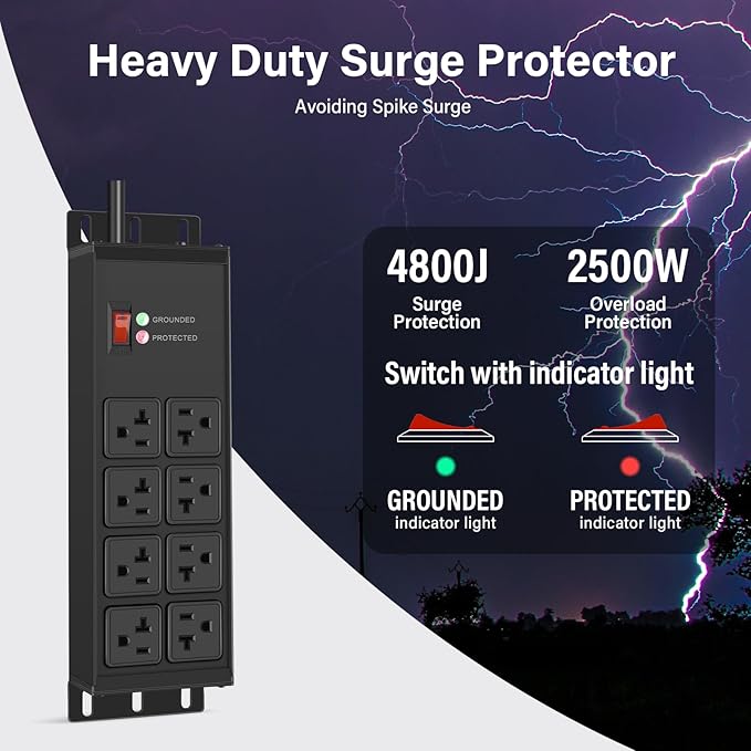 CCCEI 2PCS Heavy Duty Power Strip Surge Protector 20 AMP, 8 Outlets 12 Gauge