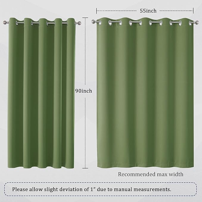 DUALIFE Grommet Curtains Sage Green 90 Inch Length 2 Panels Set Light Blocking