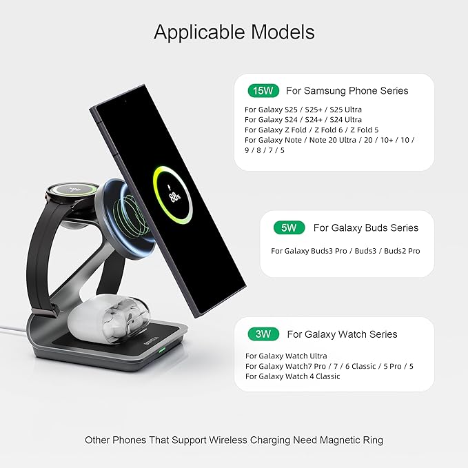 Bonola Wireless Charger for Samsung: Magnetic 3 in 1 Wireless Charging Station