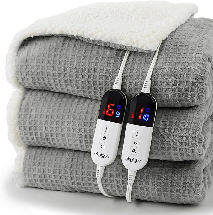 Heated Blanket Electric Blanket Queen Waffle, 84x90 Inches Sherpa Fleece Fast