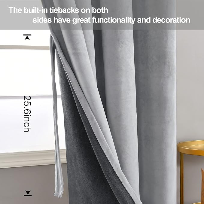 JIUZHEN Silver Grey Velvet Curtains 90 inches (Set of 2)