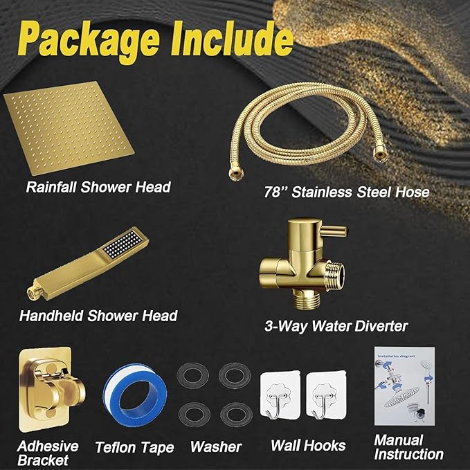 8"High Pressure Square Rain Shower Head and 2-in-1 Hand Shower.Equipped
