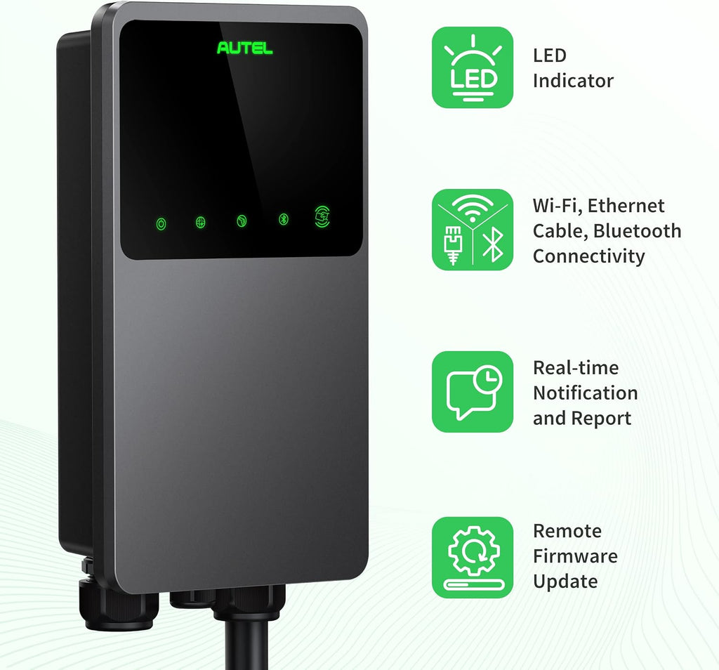 Autel Level 2 EV Charger up to 50Amp, 240V, Indoor/Outdoor Car Charging Station with J1772 Connector, Wi-Fi and Bluetooth Enabled EVSE, Hardwired,25-Foot Cable with Separate Holster, Dark Gray