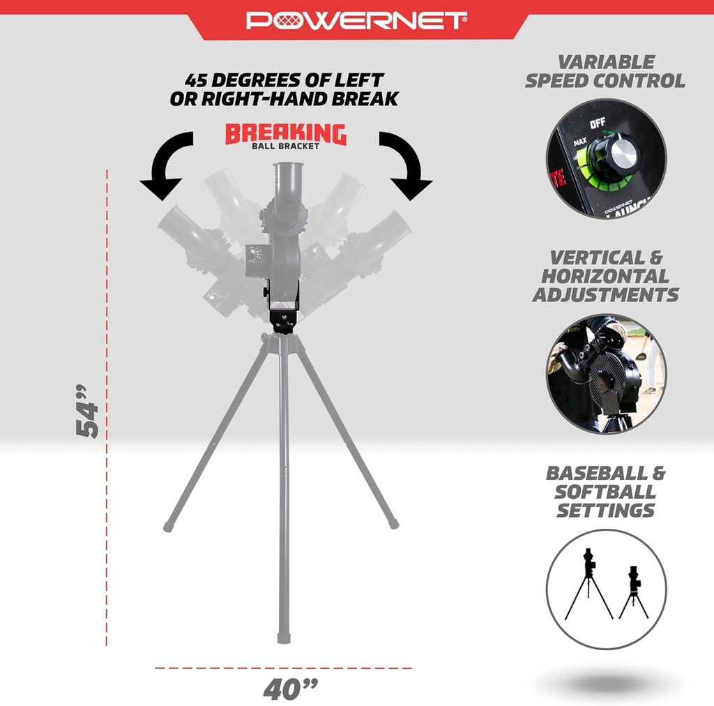 PowerNet Launch F-lite Softball & Baseball Pitching Machine, Dimpled Practice Balls, Bucket of Baseballs, Coaching Bucket Bundle for Pitching Machine, Baseball Training Equipment
