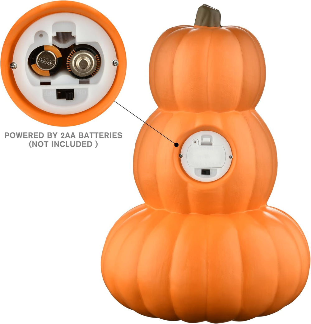 Evelyne Stacked Jack-O’-Lantern Pumpkin Decoration – 3-Tier Light-Up Hallowee...