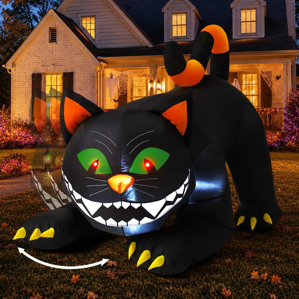 COMIN 6 FT Halloween Inflatables Black Cat Outdoor Decorations Blow Up Yard Large Cat with Moving Head and Built-in LEDs for Indoor Party Garden Lawn Decor