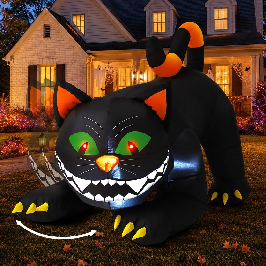 COMIN 6 FT Halloween Inflatables Black Cat Outdoor Decorations Blow Up Yard Large Cat with Moving Head and Built-in LEDs for Indoor Party Garden Lawn Decor