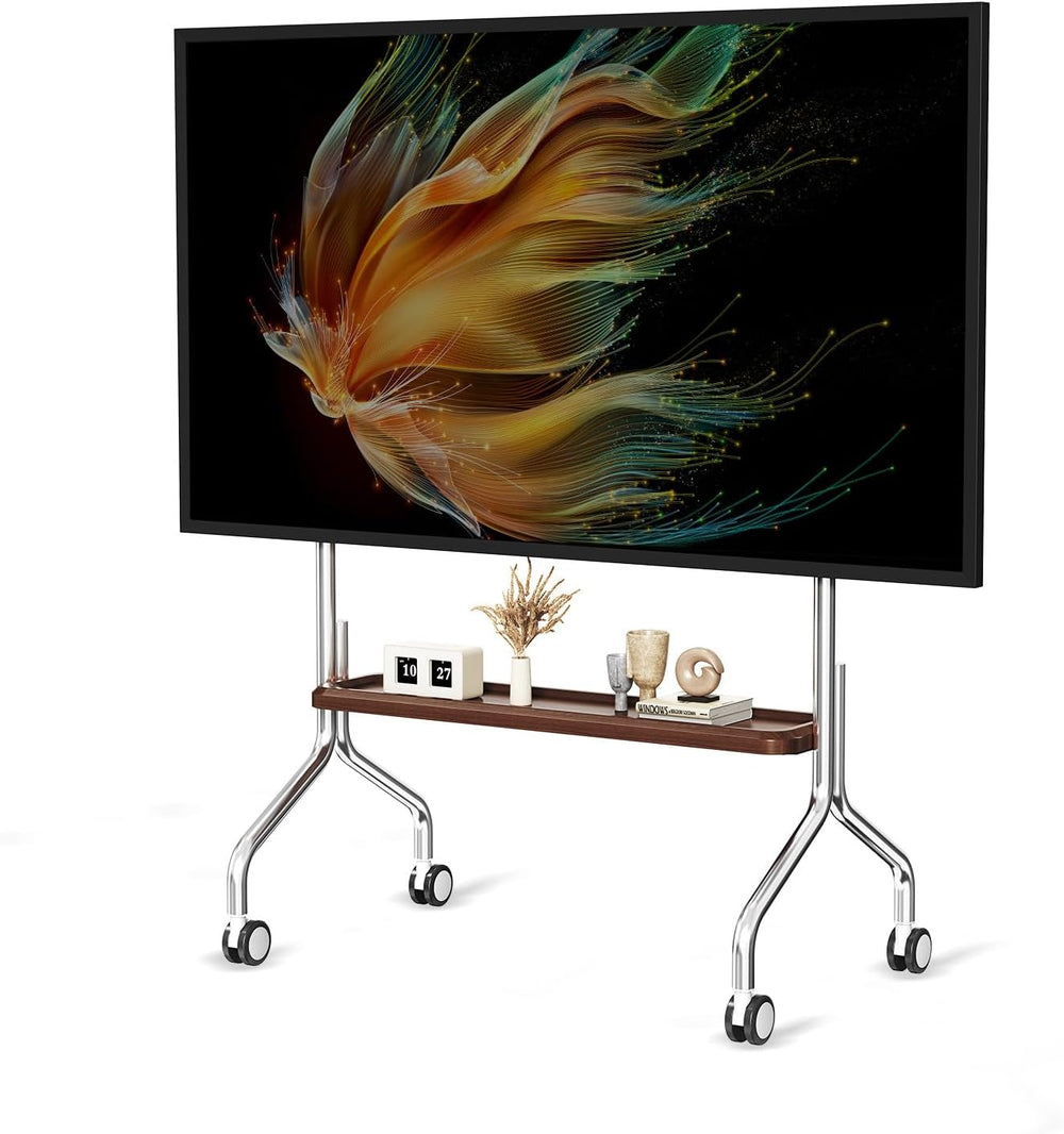 Easel Rolling TV Stand for 32-75" TVs, Stainless Steel TV Cart with Shelf