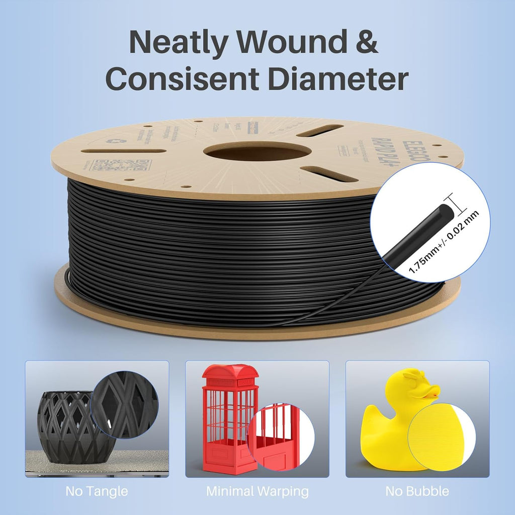 ELEGOO Rapid PLA Plus 3D Printer Filament Bundle Black/White/Red/Blue 4KG
