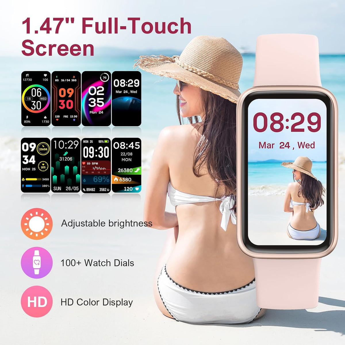 fitness tracker,smart watch with 24/7 heart rate blood shown in use